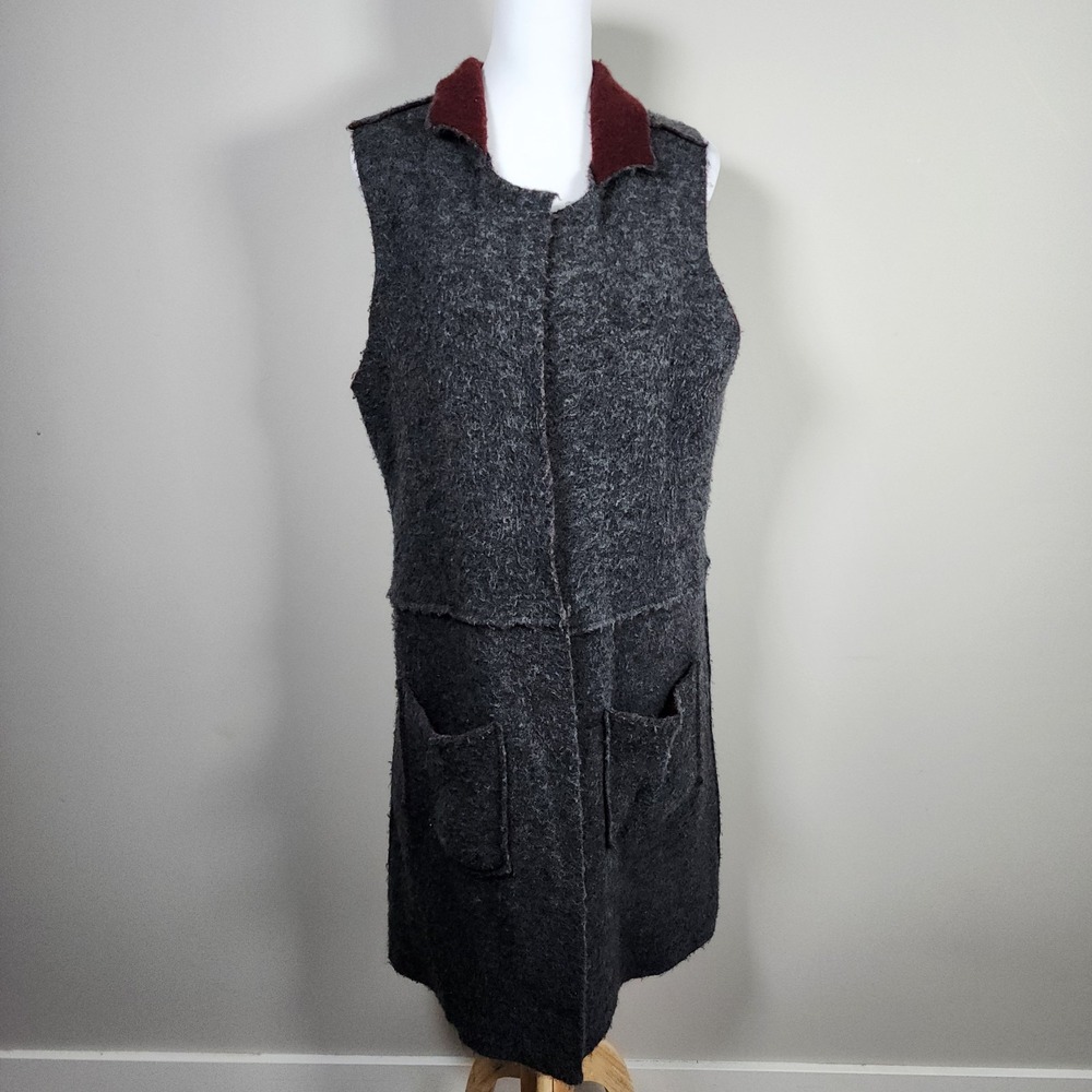 Anthropologie Moth‎ Wool Blend Open Front Gray Sleeveless Cardigan Womens Medium